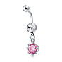 Piercing Jewelry, Brass Cubic Zirciona Navel Ring, Belly Rings, with Surgical Stainless Steel Bar, Cadmium Free & Lead Free, Flower with Teardrop