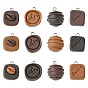 12Pcs 12 Styles Opaque Resin Pendants, Chocolate, with Platinum Tone Alloy Loops