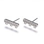 Brass Stud Earring Findings, with Loop, Micro Pave Cubic Zirconia, Rectangle