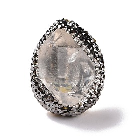 Bague réglable en forme de larme irrégulière en cristal de quartz naturel avec strass, bague épaisse en laiton plaqué or pour femme, sans cadmium et sans plomb