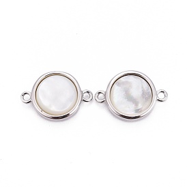 Natural White Shell Links Connectors, with Brass Findings, Flat Round