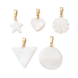 Природные подвески оболочки пресноводных, геометрические подвески с 304 защелкивающимися креплениями из нержавеющей стали, золотые, белые