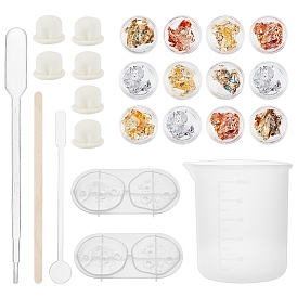 DIY Jewelry Kits, with Resin Casting Silicone Molds, Disposable Latex Finger Cots, Disposable Plastic Transfer Pipettes, UV Gel Nail Art Tinfoil and 100ml Measuring Cup Silicone Glue Tools