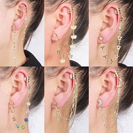 Boho Octagon Star Ear Cuff Chain Tassel Earrings for Women