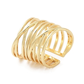 Rack Plating Brass Open Cuff Rings, Cadmium Free & Lead Free, Long-Lasting Plated, Ring