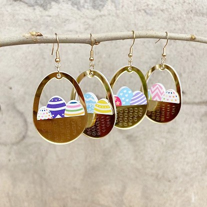 Пасхальные акриловые серьги-подвески, яйцо, золотые