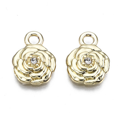 Rack Plating Alloy Charms,  with Crystal Rhinestone, Cadmium Free & Lead Free, Flower