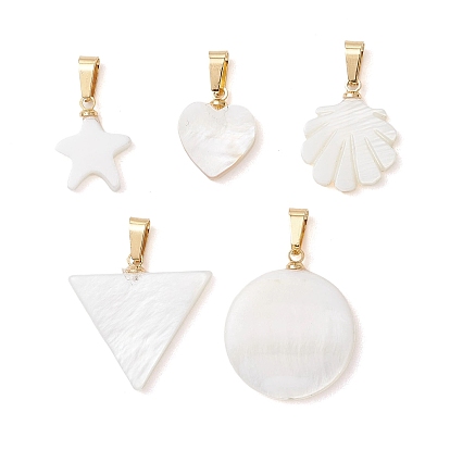 Природные подвески оболочки пресноводных, геометрические подвески с 304 защелкивающимися креплениями из нержавеющей стали, золотые, белые