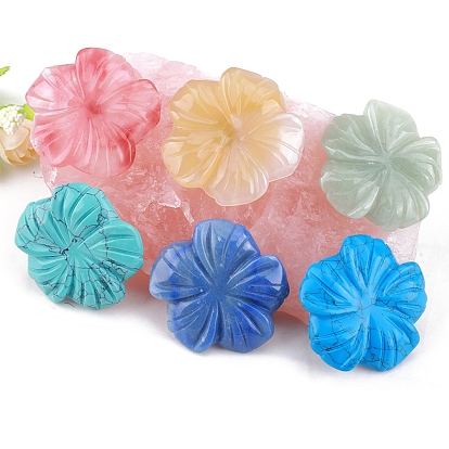 Gemstone Carved Healing Flower Figurines, for Home Office Desktop Feng Shui Ornament