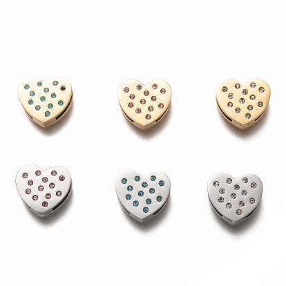 304 Stainless Steel Slide Charms, with Rhinestone, Heart