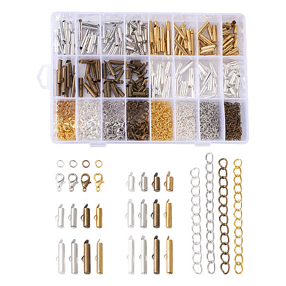 DIY Schmuck Befunde Kits, Messingschlitten an den Endverschlussrohren einschließen, Eisenkettenverlängerer & Biegeringe, Zink Legierung Karabinerverschlüsse Karabinerverschluss, antike Bronze & golden & platin & versilbert