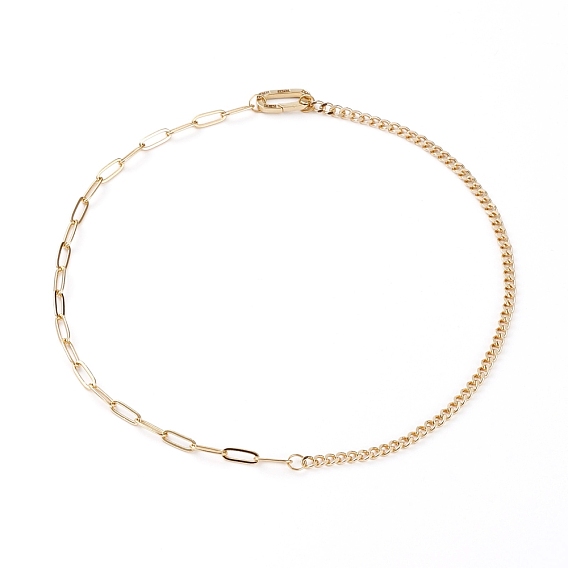 Chain Necklaces, with Brass Micro Pave Cubic Zirconia Spring Gate Rings, Curb Chains & Paperclip Chains