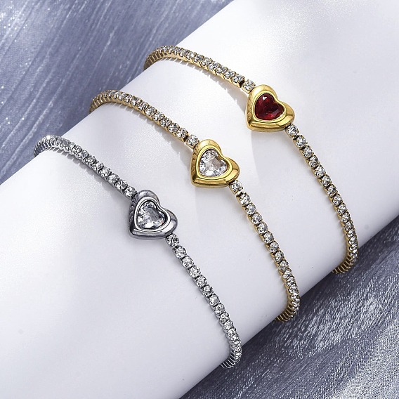 304 браслеты-цепочки из нержавеющей стали с кубическим цирконием для женщин, сердце