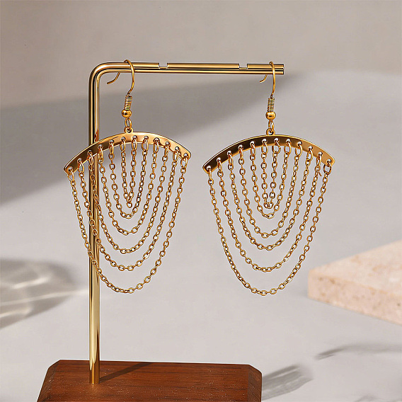 304 Stainless Steel Dangle Earrings, Tassel Earrings, Golden