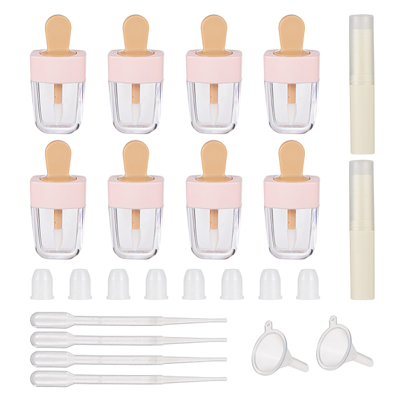DIY Empty Lip Glaze Bottle, Lip Glaze Tube, Ice Cream, DIY Empty Lipstick Bottle with Cap, Mini Transparent Plastic Funnel Hopper and Pipettes