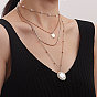 Layered Heart Pearl Geometric Disc Necklace for Women