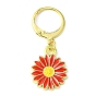 Alloy Enamel Sunflower Pendant Decorations, with 304 Stainless Steel Leverback Earring Findings