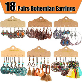 Bohemian Style Earrings Set with Colorful Tassel Drops for Women (18 Pairs)