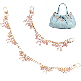 2pcs 2 styles alliage émail rose nœud papillon breloque chaîne câble chaîne décorative pour sac à main, avec fermoir pivotant, accessoires de remplacement de sac
