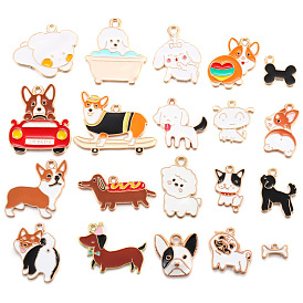 Alloy Enamel Pendants, Dog Charms, Golden