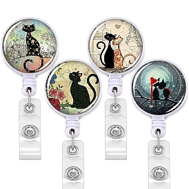 Plastic Badge Reels, Retractable Badge Holder, Flat Round with Cat
