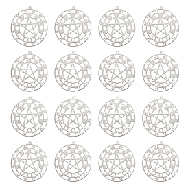 16pcs 201 Stainless Steel, Laser Cut, Flat Round with 12 Chinese Zodiac Signs