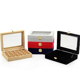 Boîte de rangement à bijoux en velours avec 24 compartiments, Vitrine d'organisation de bijoux à fenêtre visible pour boucles d'oreilles, bagues et colliers, rectangle