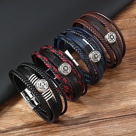 Многорядные браслеты из искусственной кожи для мужчин, Сплав с магнитными застежками