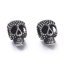 Halloween 304 perles européennes en acier inoxydable, Perles avec un grand trou   , tête crâne