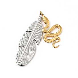 Ion Plating(IP) 304 Stainless Steel Pendants, with Jump Ring, Feather & Snake