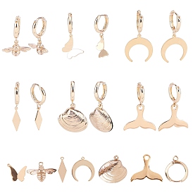 DIY Earring Making, with Brass Huggie Hoop Earring Findings, Brass Pendants, Mixed Shapes