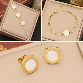 Fashionable Stainless Steel Shell Necklace Set with Chic Round Pendant N1136