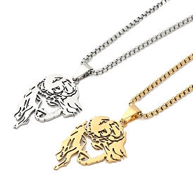201 Stainless Steel Box Chain Hollow Christian Jesus Face Pendant Necklaces for Women Men
