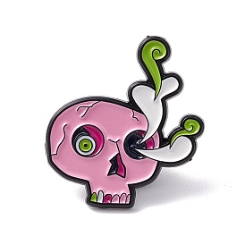 Skull with Grass Enamel Pin, Halloween Alloy Brooch for Backpack Clothes, Electrophoresis Black