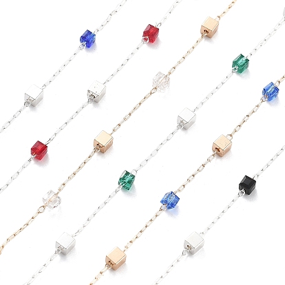 Цепочки из латунных и стеклянных бусин ручной работы, для ожерелья браслеты решений, долговечный, пайки, с катушкой