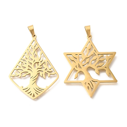 304 подвески из нержавеющей стали, лазерная резка, ромб и звезда Давида с подвеской в виде дерева жизни