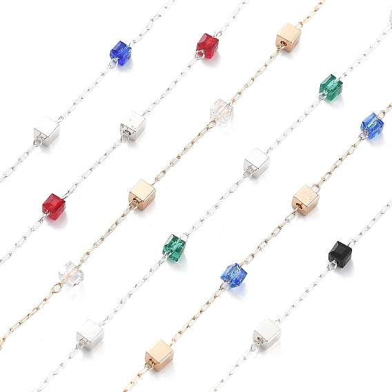 Цепочки из латунных и стеклянных бусин ручной работы, для ожерелья браслеты решений, долговечный, пайки, с катушкой