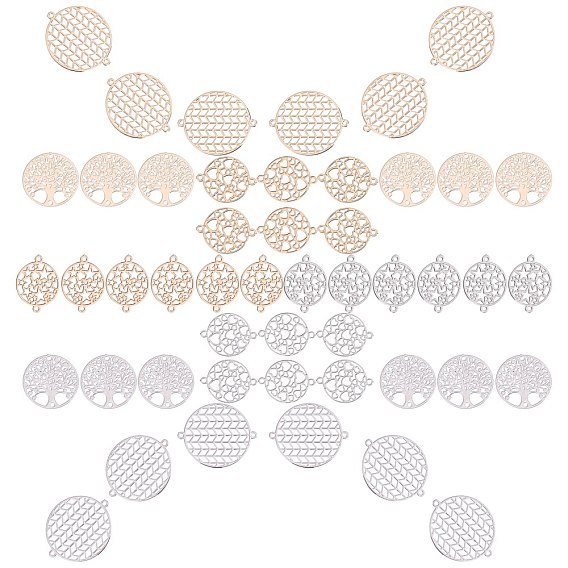 48шт 8 стиль латунные звенья соединители, гравированные металлические украшения, долговечный, разнообразные