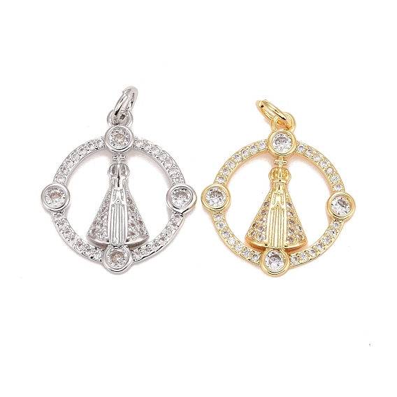 Подвески из кубического циркония с покрытием из латуни, с прыжковых колец, долговечный, без свинца и без кадмия, круглые