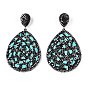 Synthetic Turquoise Big Pendants, with Polymer Clay Rhinestone, PU Leather and Gunmetal Plated Alloy Findings, Teardrop