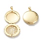 Brass Locket Pendants, Photo Frame Pendants for Necklaces, Long-Lasting Plated, Hollow Flat Round