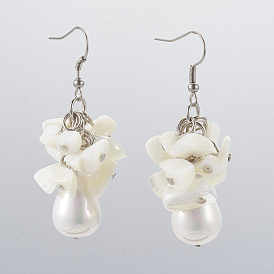 Boucles d'oreilles pendantes, avec des perles de coquille en spirale naturelles, 304 résultats en acier inoxydable et en fer