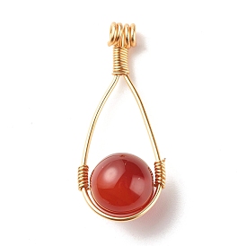 Pendentifs cornaline naturelles, avec du fil de cuivre enroulé, ronde
