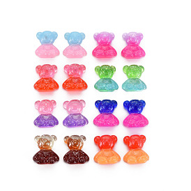 Transparent Two-Tone Resin Cabochons, with Glitter Powder, Bear