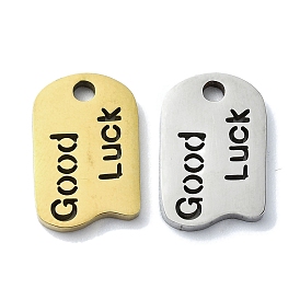 304 Stainless Steel Charms, Laser Cut, Irregular Oval with Good Luck Charm