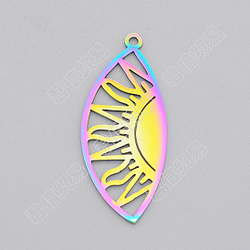 5Pcs Ion Plating(IP) 201 Stainless Steel Pendants, Laser Cut, Moon Phase