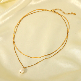 Естественных пресноводных жемчуг подвеска колье, двухслойные ожерелья из цепочек-"елочек" и "панцирных" для женщин