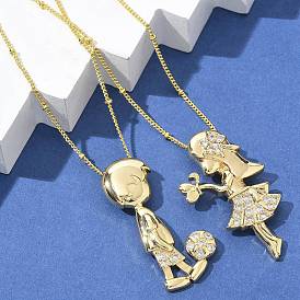 Ожерелья с подвесками из латуни с прозрачным кубическим цирконием и микропаве, золотые