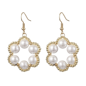 Flower Shell Pearl & Non-magnetic Synthetic Hematite Bead Dangle Earrings