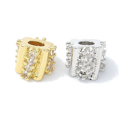 Rack Plating Brass Pave Clear Cubic Zirconia Beads, Long-Lasting Plated, Lead Free & Cadmium Free, Column